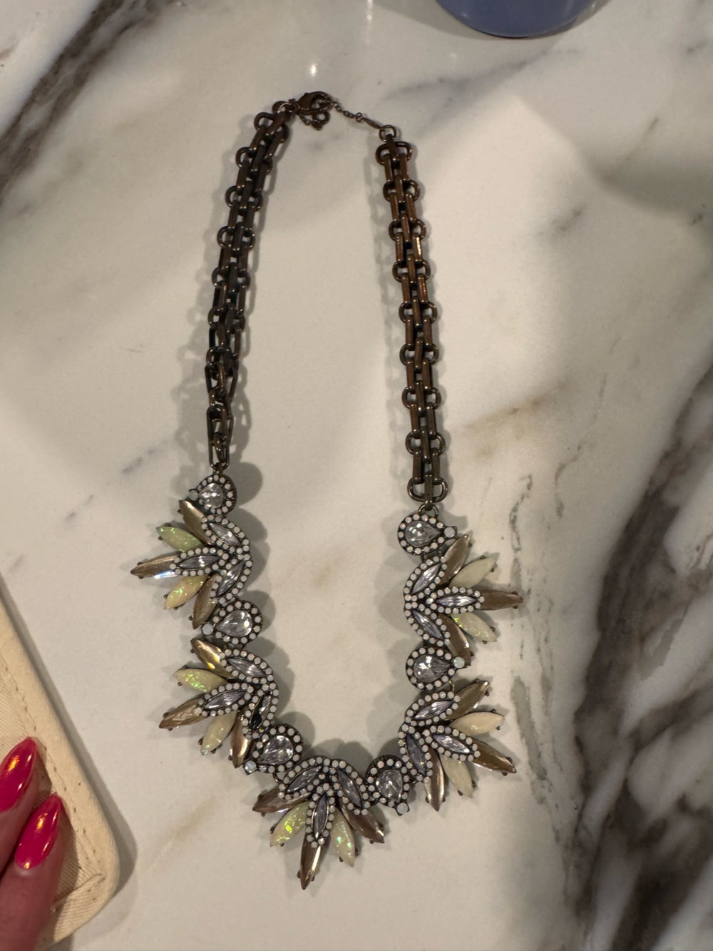 Crystal & Opal  Statement Necklace - Ivory and Bronze - lot of 4 necklaces